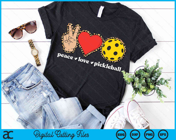 Peace Love Pickleball Cute Pickleball Lover Leopard Print SVG PNG Digital Cutting Files