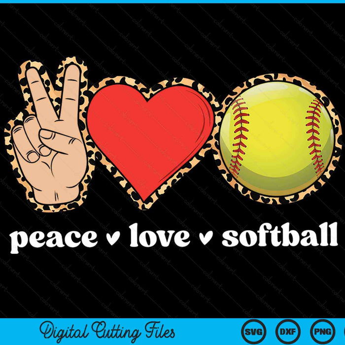 Peace Love Softball Cute Softball Lover Leopard Print SVG PNG Digital Cutting Files