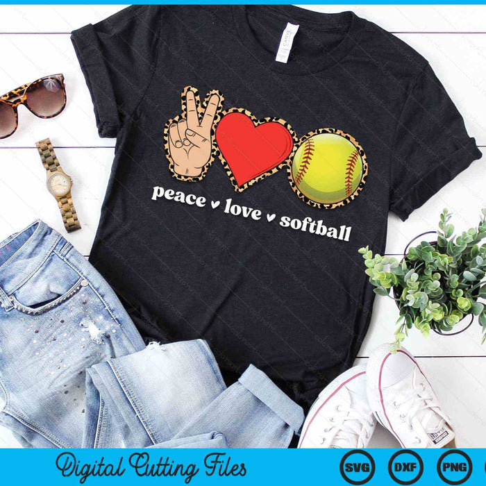 Peace Love Softball Cute Softball Lover Leopard Print SVG PNG Digital Cutting Files