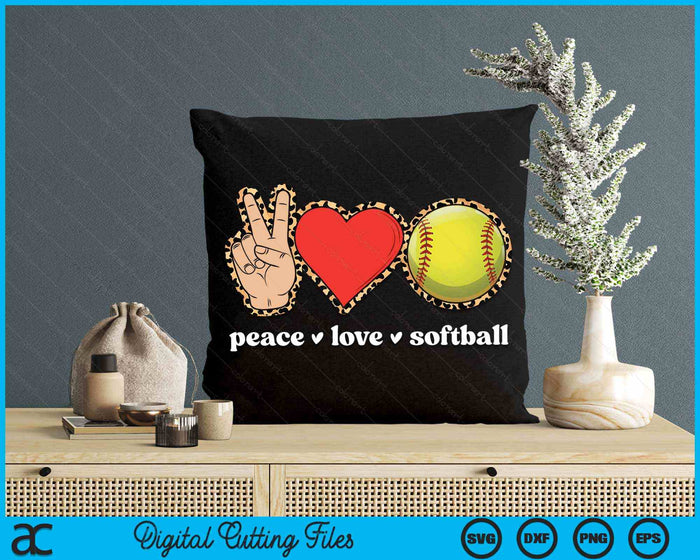 Peace Love Softball Cute Softball Lover Leopard Print SVG PNG Digital Cutting Files