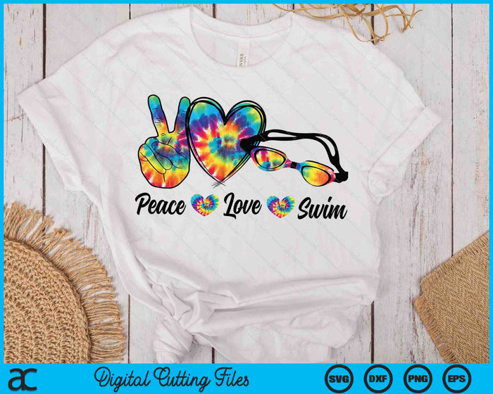 Peace Love Swim Tie Dye Swimmer Swimming Gifts Summer Trip SVG PNG Digital Printable Files