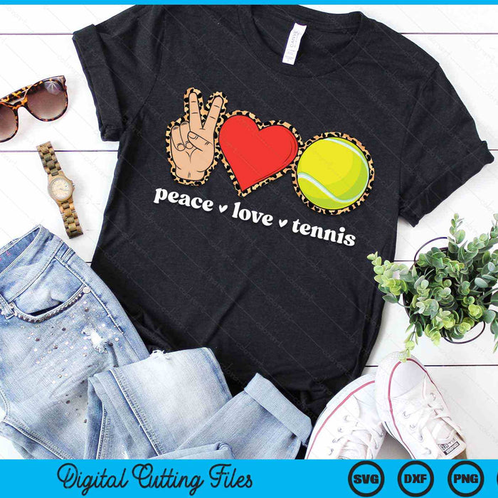 Peace Love Tennis Cute Tennis Lover Leopard Print SVG PNG Digital Cutting Files