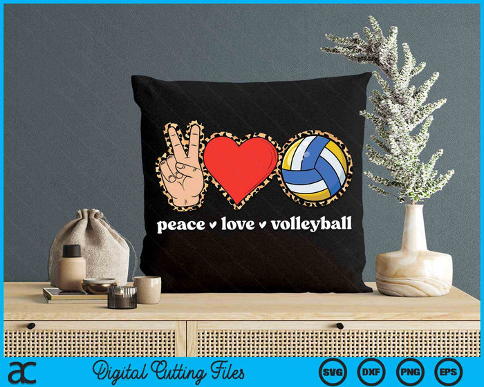 Peace Love Volleyball Cute Volleyball Lover Leopard Print SVG PNG Digital Cutting Files