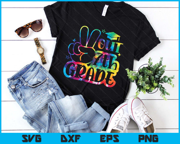 Peace Out 7th Grade Tie Dye Last Day School SVG PNG Digital Printable Files