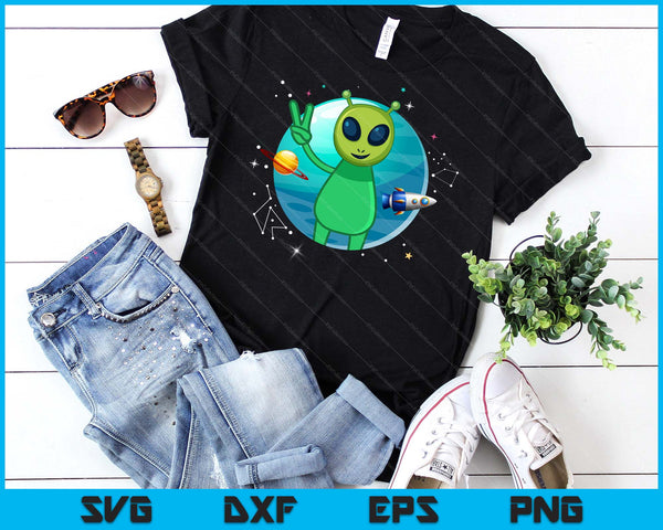 Vredesteken Hand Planeet Sterren UFO Cool Trippy Gift Roze Alien SVG PNG Digitale Snijbestanden
