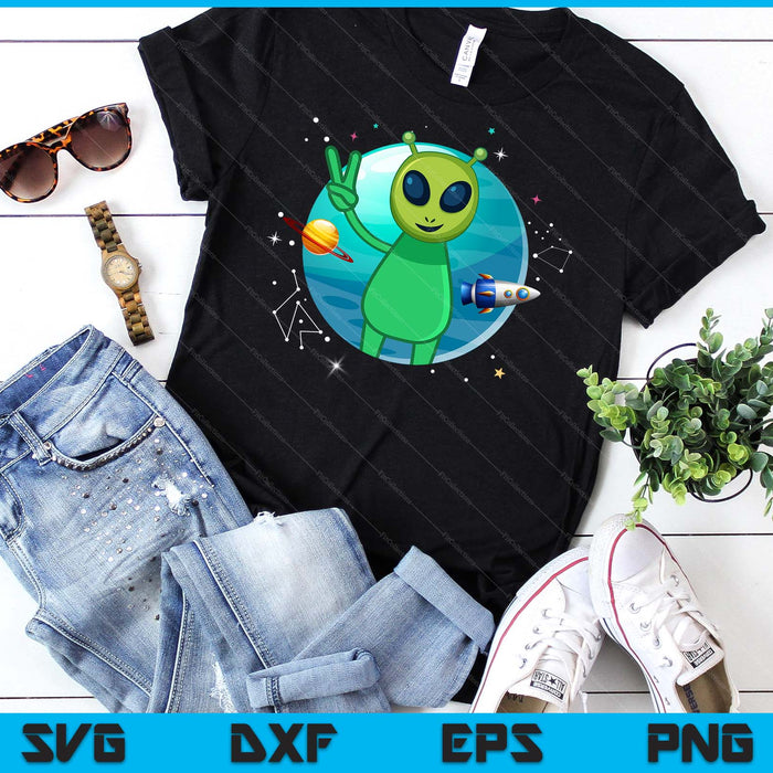 Vredesteken Hand Planeet Sterren UFO Cool Trippy Gift Roze Alien SVG PNG Digitale Snijbestanden
