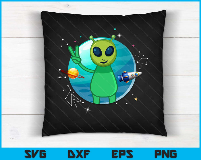 Vredesteken Hand Planeet Sterren UFO Cool Trippy Gift Roze Alien SVG PNG Digitale Snijbestanden