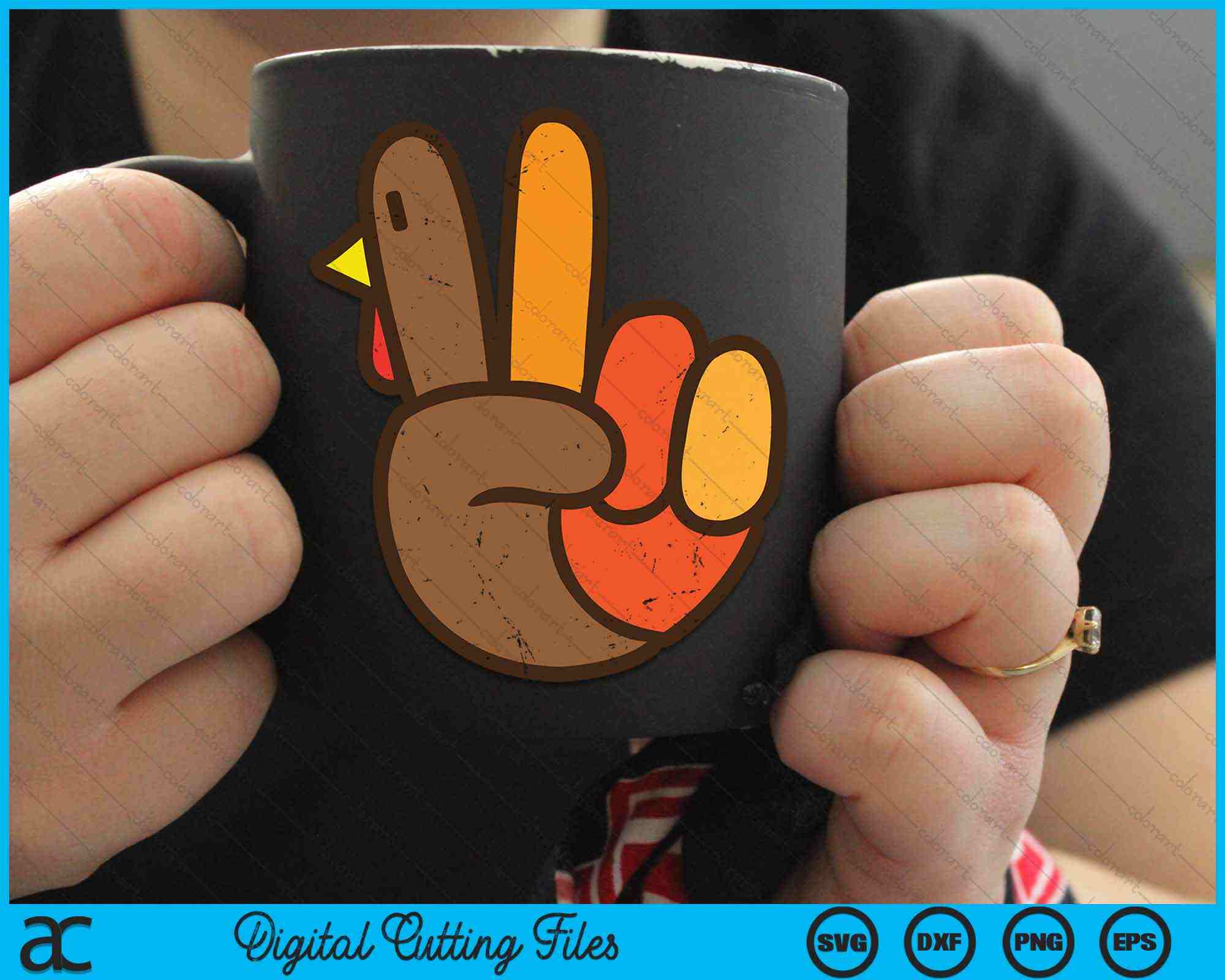 Turkey Hand Sign Peace Sign Turkey Hand Cool Thanksgiving Hippie SVG Cutting Files ...