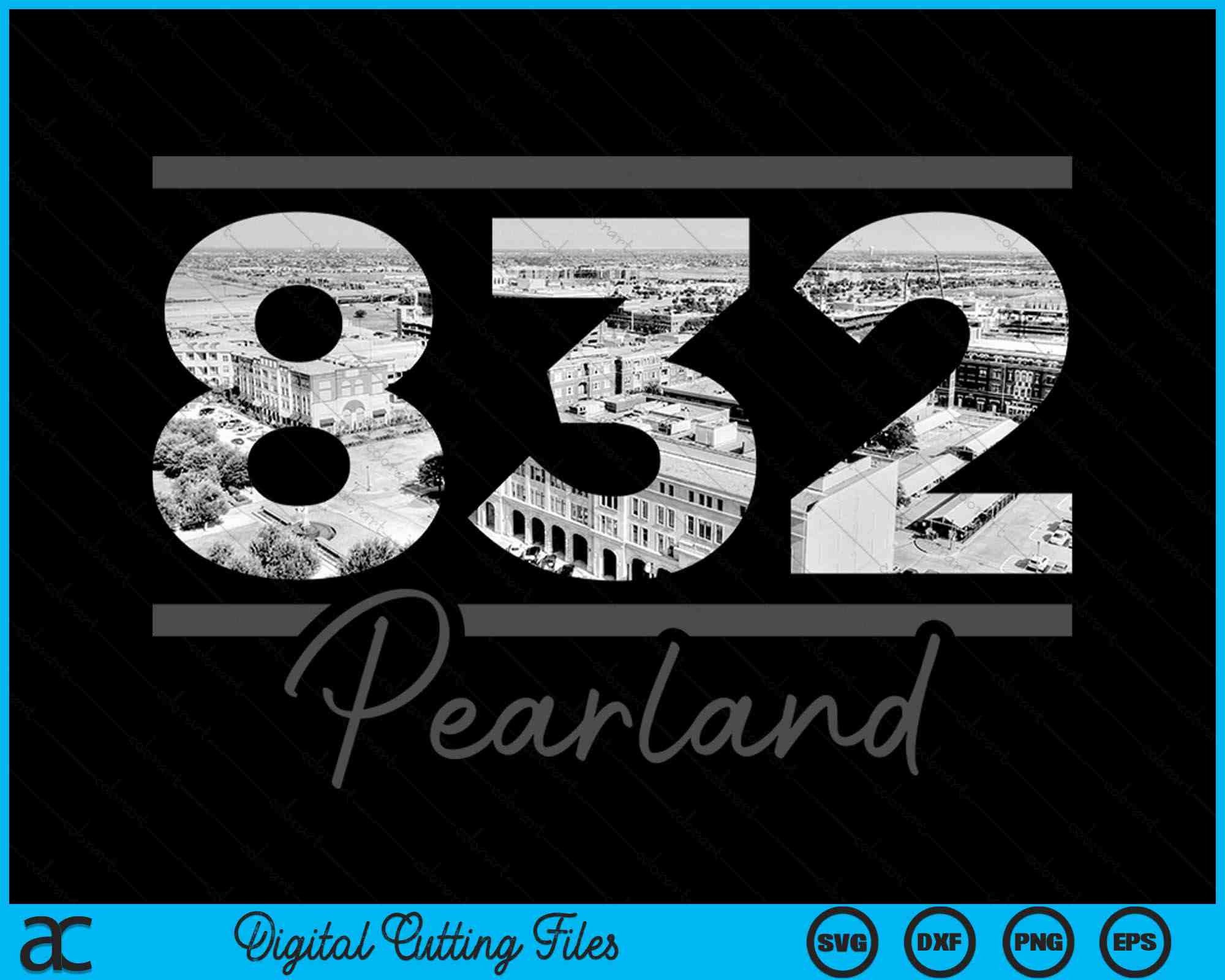 832 Area Code Zip Code Pearland 832 Area Code Skyline Texas Vintage SVG Digital Cutting Files ...
