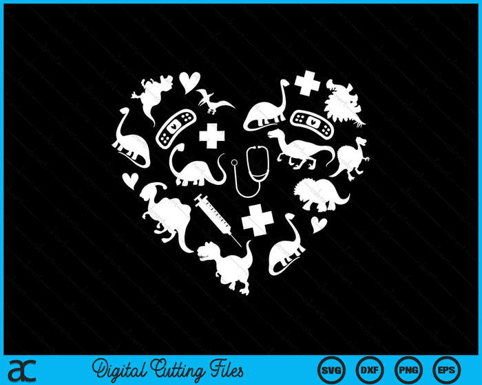 Pediatric Nurse Heart Cute Dinosaur Pediatric SVG PNG Digital Cutting Files
