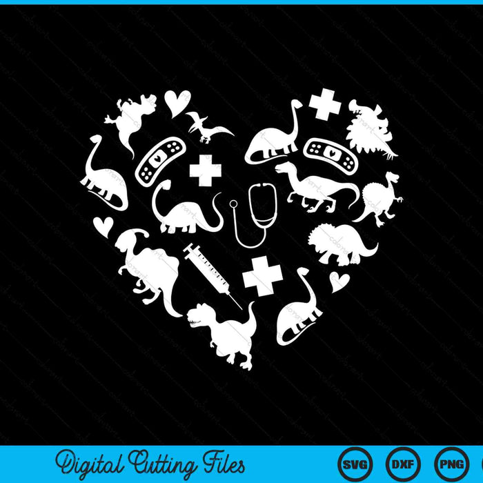 Pediatric Nurse Heart Cute Dinosaur Pediatric SVG PNG Digital Cutting Files
