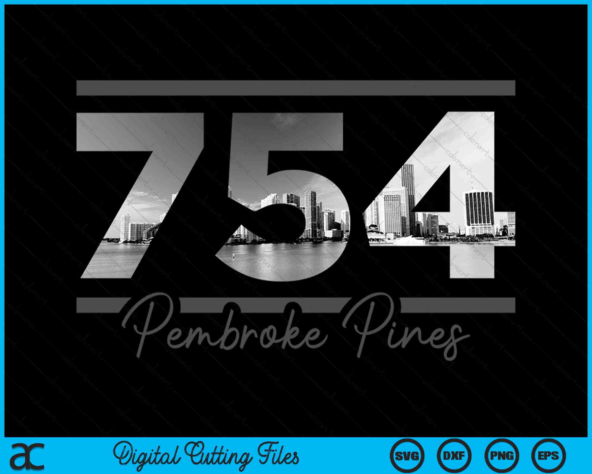 Pembroke Pines 754 Area Code Skyline Florida Vintage SVG Cutting Files ...
