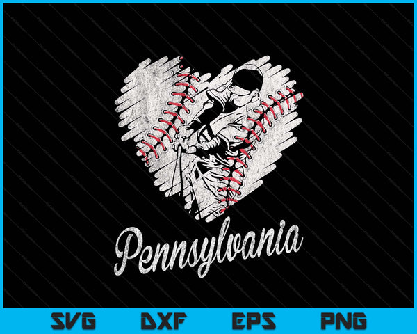 Pennsylvania Baseball Heart Distressed Vintage Baseball Fans SVG PNG Digital Printable Files