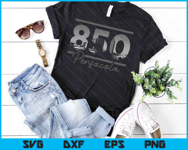 Pensacola 850 Area Code Skyline Florida Vintage SVG PNG Cutting Printable Files - on a t-shirt