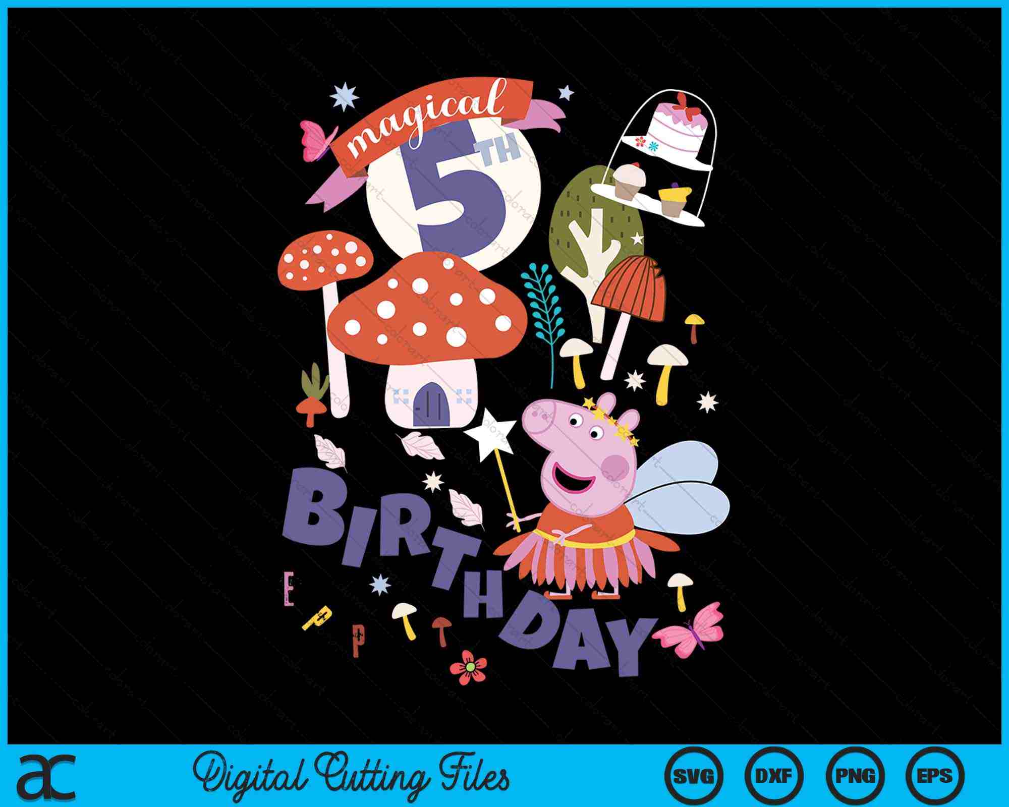 Peppa Pig Mágico 5to Cumpleaños SVG PNG Archivos – creativeusarts