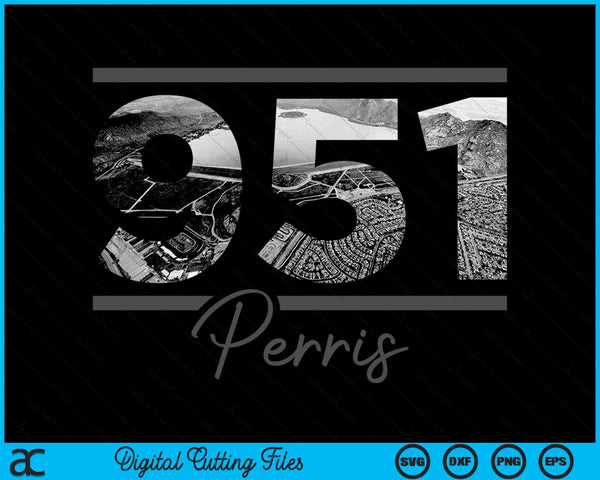 Perris 951 Netnummer Skyline Californië Vintage SVG PNG digitale snijbestanden