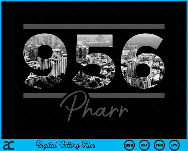 Pharr 956 Netnummer Skyline Texas Vintage SVG PNG digitale snijbestanden