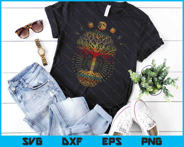 Phases of the Moon Retro 60's 70's Vibe Tree of Life SVG PNG Cutting Printable Files - on a t-shirt