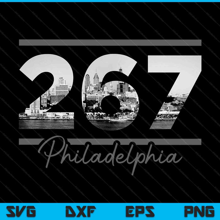 Philadelphia 267 Area Code Skyline Pennsylvania Vintage SVG PNG Cutting Printable Files