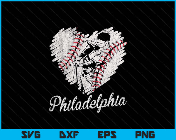 Philadelphia Baseball Heart Distressed Vintage Baseball Fans SVG PNG Digital Printable Files