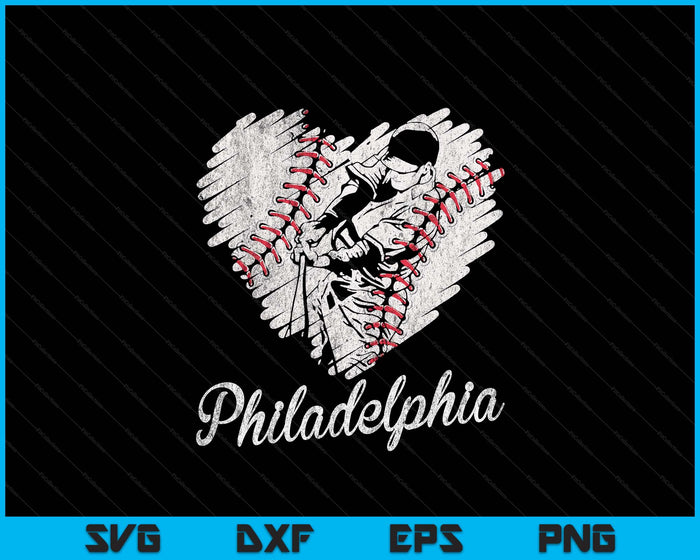 Philadelphia Baseball Heart Distressed Vintage Baseball Fans SVG PNG Digital Printable Files