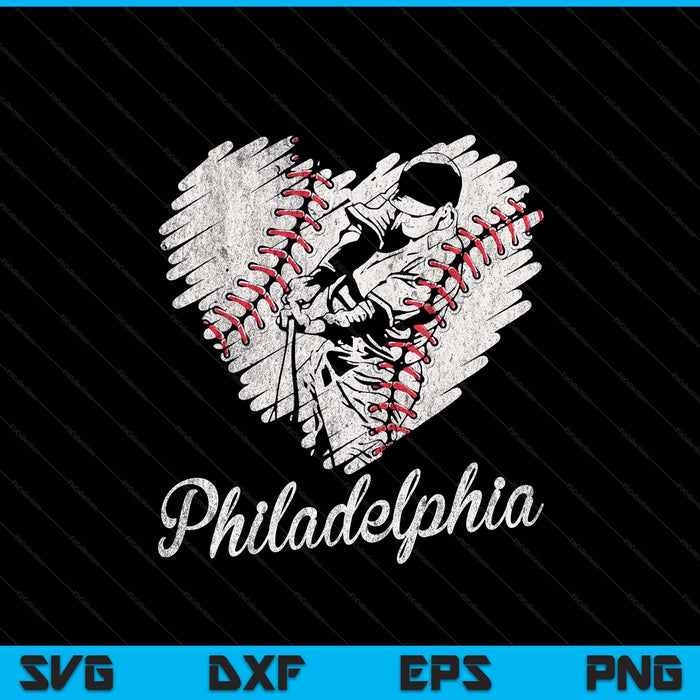 Philadelphia Baseball Heart Distressed Vintage Baseball Fans SVG PNG Digital Printable Files