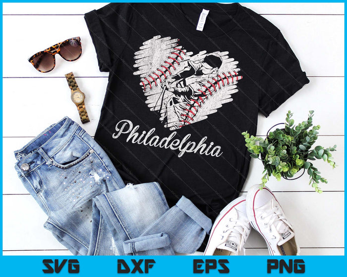 Philadelphia Baseball Heart Distressed Vintage Baseball Fans SVG PNG Digital Printable Files
