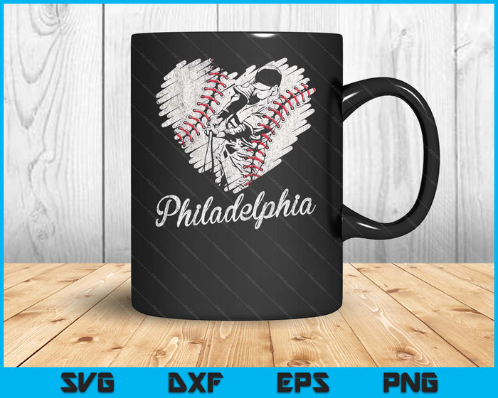 Philadelphia Baseball Heart Distressed Vintage Baseball Fans SVG PNG Digital Printable Files