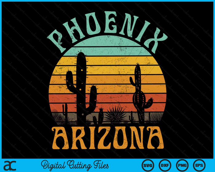 Phoenix Arizona woestijn Cactus Retro zonsondergang buitenshuis Retro SVG PNG digitale snijbestanden