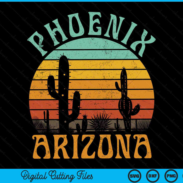 Phoenix Arizona Desert Cactus Retro Sunset Outdoors Retro SVG PNG Digital Cutting Files