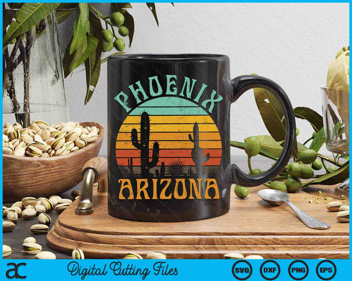 Phoenix Arizona woestijn Cactus Retro zonsondergang buitenshuis Retro SVG PNG digitale snijbestanden