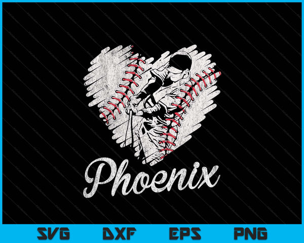 Phoenix Baseball Heart Distressed Vintage Baseball Fans SVG PNG Digital Printable Files