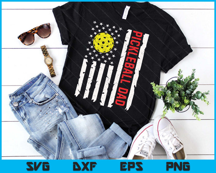 Pickleball Dad USA American Flag Patriotic Dad 4th Of July SVG PNG Digital Printable Files
