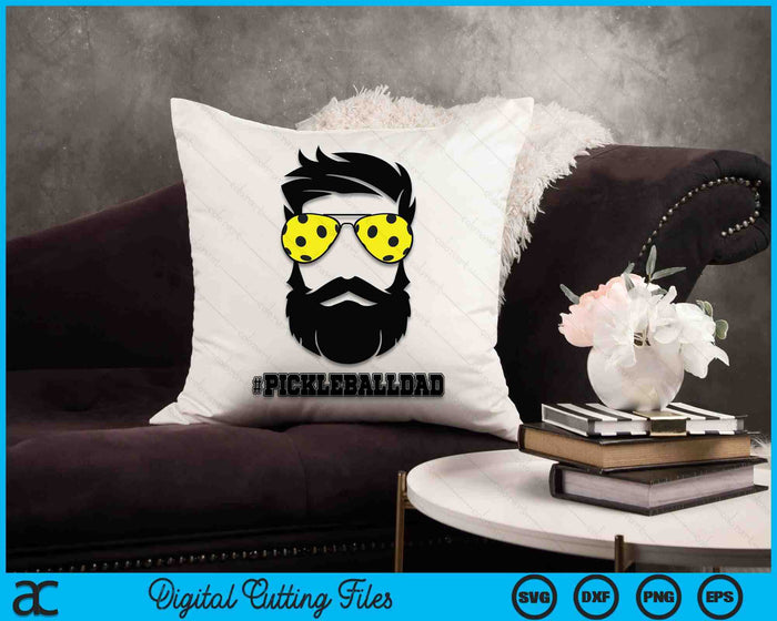 Pickleball papa met baard en coole zonnebril SVG PNG digitale afdrukbare bestanden