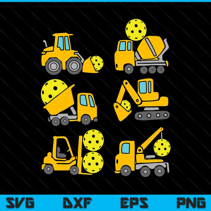 Pickleball diggers Kids construction trucks SVG PNG cut file for Cricut