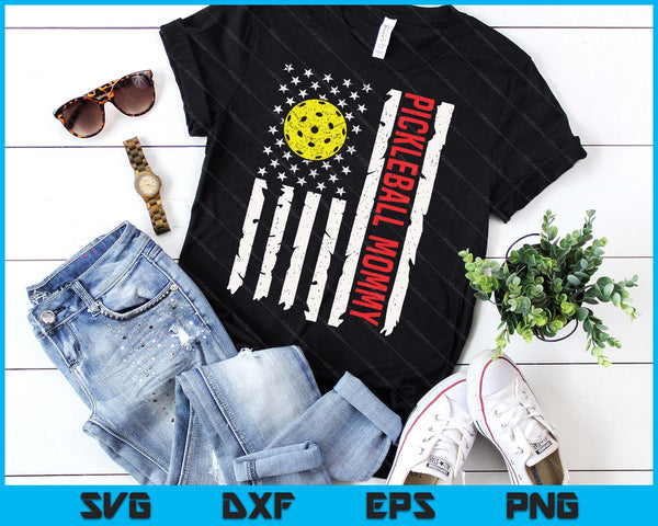 Pickleball Mommy USA American Flag Patriotic Mommy 4th Of July SVG PNG Digital Printable Files