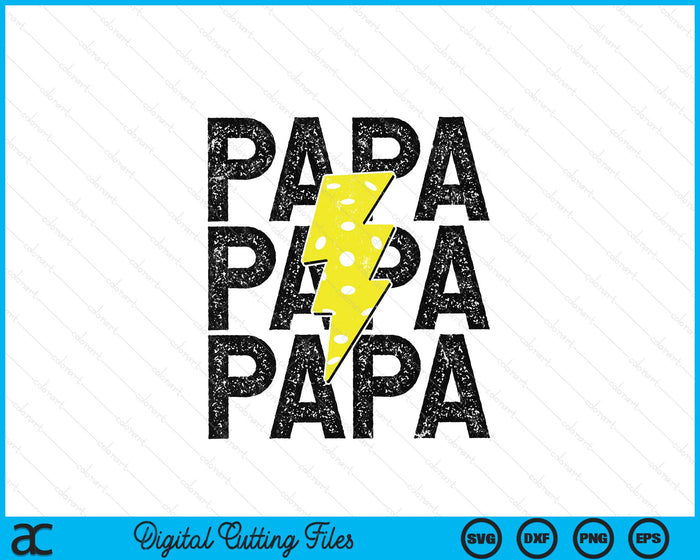 Pickleball Papa Distressed Lightning Bolt SVG PNG Digital Printable Files