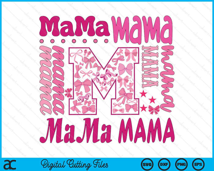 Pink Mama Coquette Bow Varsity Mother’s Day SVG PNG Digital Printable Files