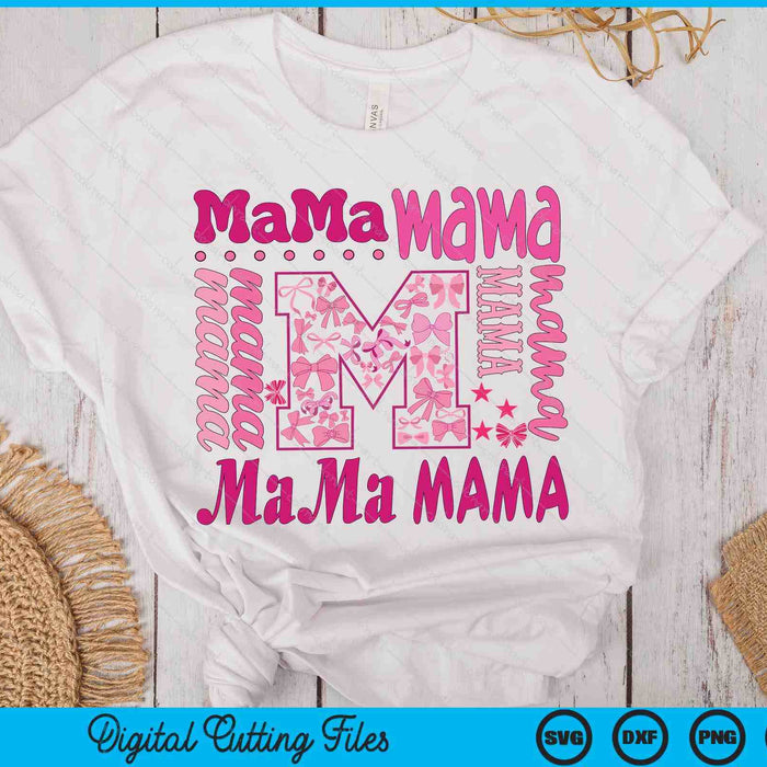 Pink Mama Coquette Bow Varsity Mother’s Day SVG PNG Digital Printable Files