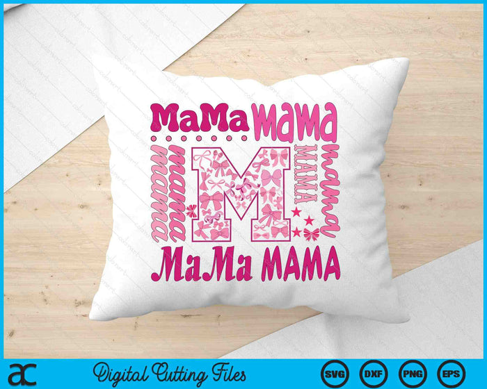 Pink Mama Coquette Bow Varsity Mother’s Day SVG PNG Digital Printable Files