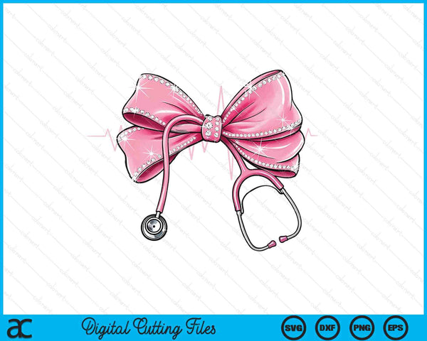 Pink Nurse Bow Surgeon Rhinestone Stethoscope Heartbeat SVG PNG Digital Printable Files