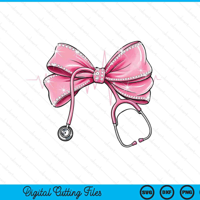 Pink Nurse Bow Surgeon Rhinestone Stethoscope Heartbeat SVG PNG Digital Printable Files