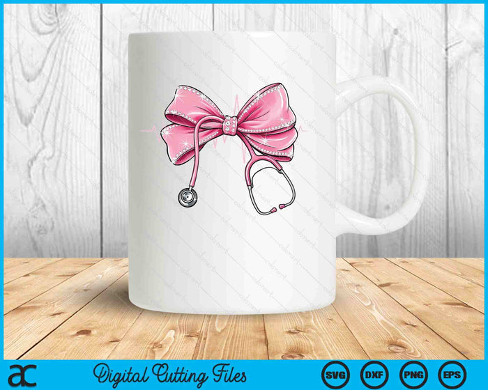 Pink Nurse Bow Surgeon Rhinestone Stethoscope Heartbeat SVG PNG Digital Printable Files