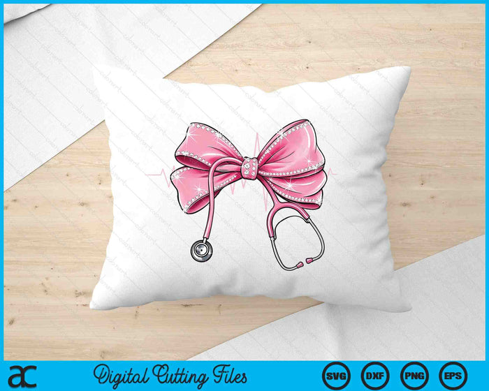 Pink Nurse Bow Surgeon Rhinestone Stethoscope Heartbeat SVG PNG Digital Printable Files