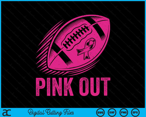 Pink out with a pink football and ribbon, breast cancer awareness SVG