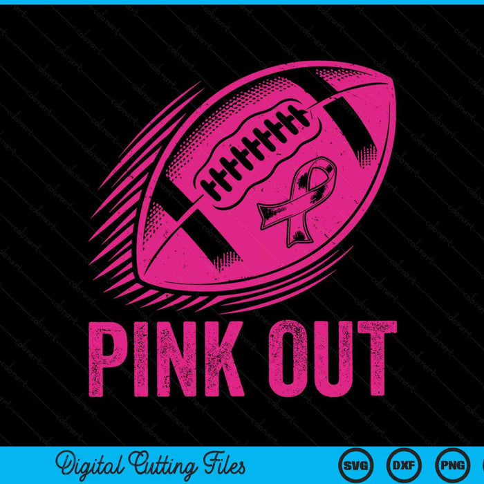 Pink out with a pink football and ribbon, breast cancer awareness SVG