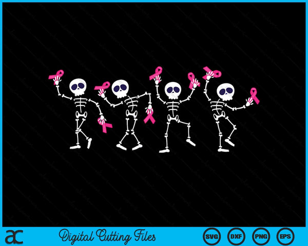 Pink ribbon breast cancer awareness skeleton, Halloween SVG cut file