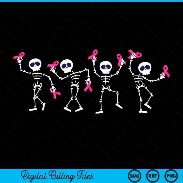 Pink ribbon breast cancer awareness skeleton, Halloween SVG cut file