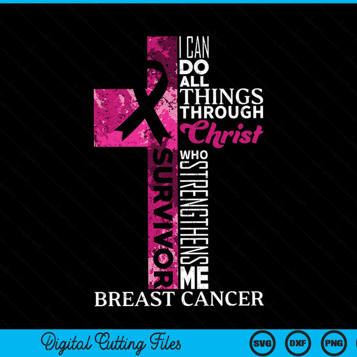 Pink Ribbon Breast Cancer Survivor Christian Cross SVG PNG Digital Cutting File
