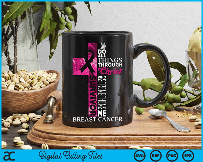 Pink Ribbon Breast Cancer Survivor Christian Cross SVG PNG Digital Cutting File